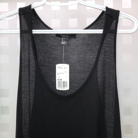 FOREVER 21 Scoop Neck + Side Sheer Knit Bi-Level Tank Top Black, Size L, NWT! - Picture 4 of 14